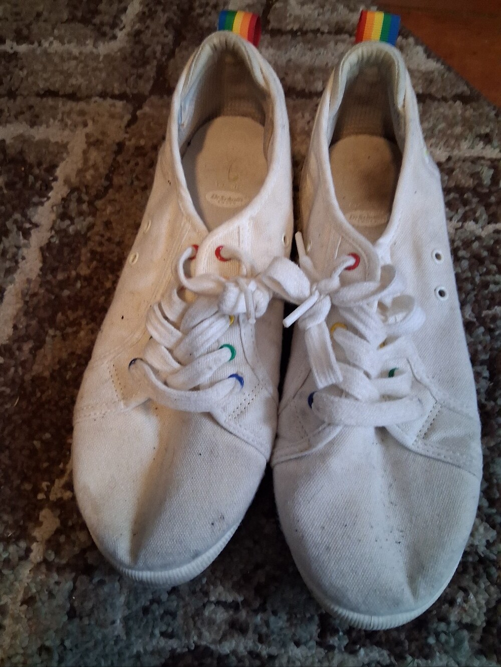 White Canvas Sneakers with Rainbow Heel Loops